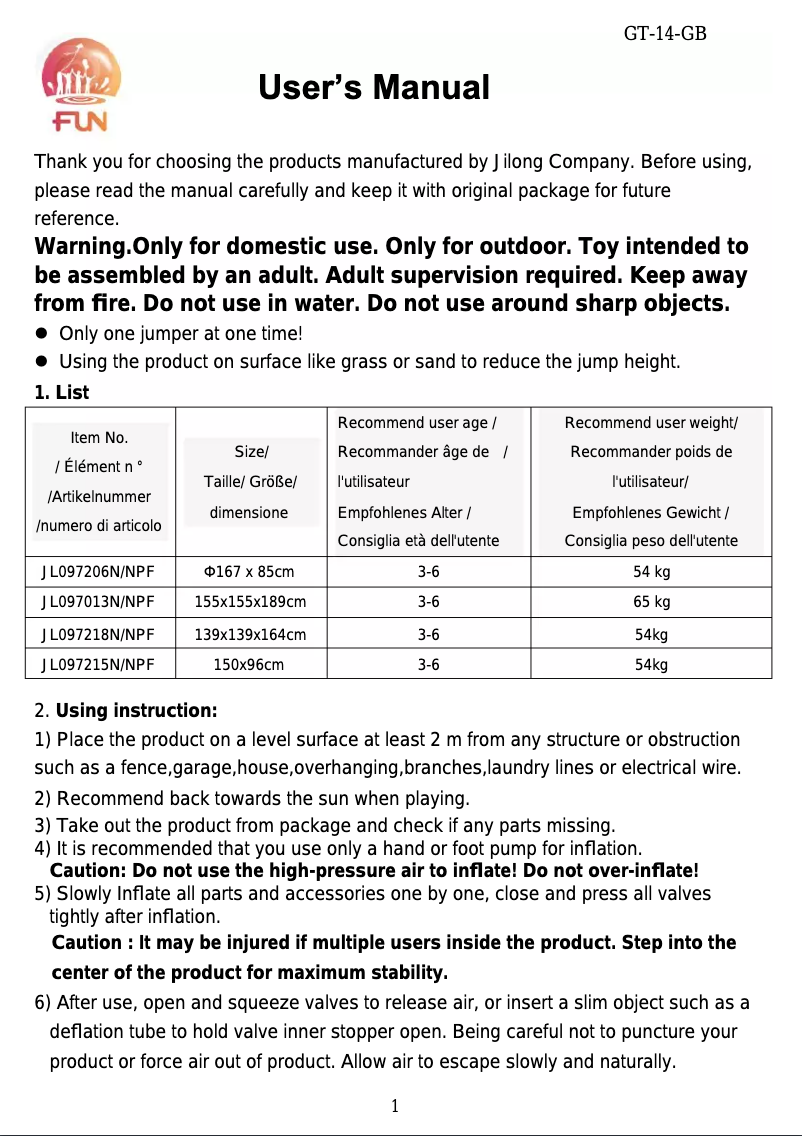 First page image of the manual for JL097215NPF