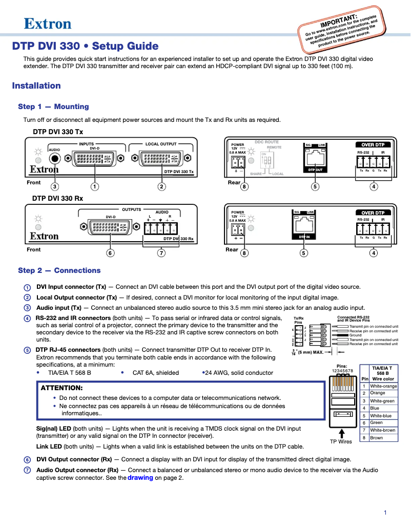First page image of the manual for DTP DVI 4K 330 Rx