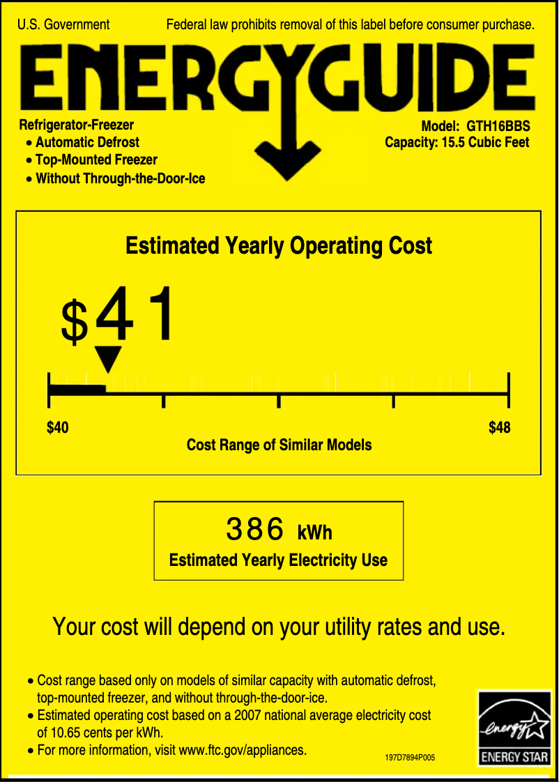 Page 1 of the manual Energy Label GE GTH16BBSLCC