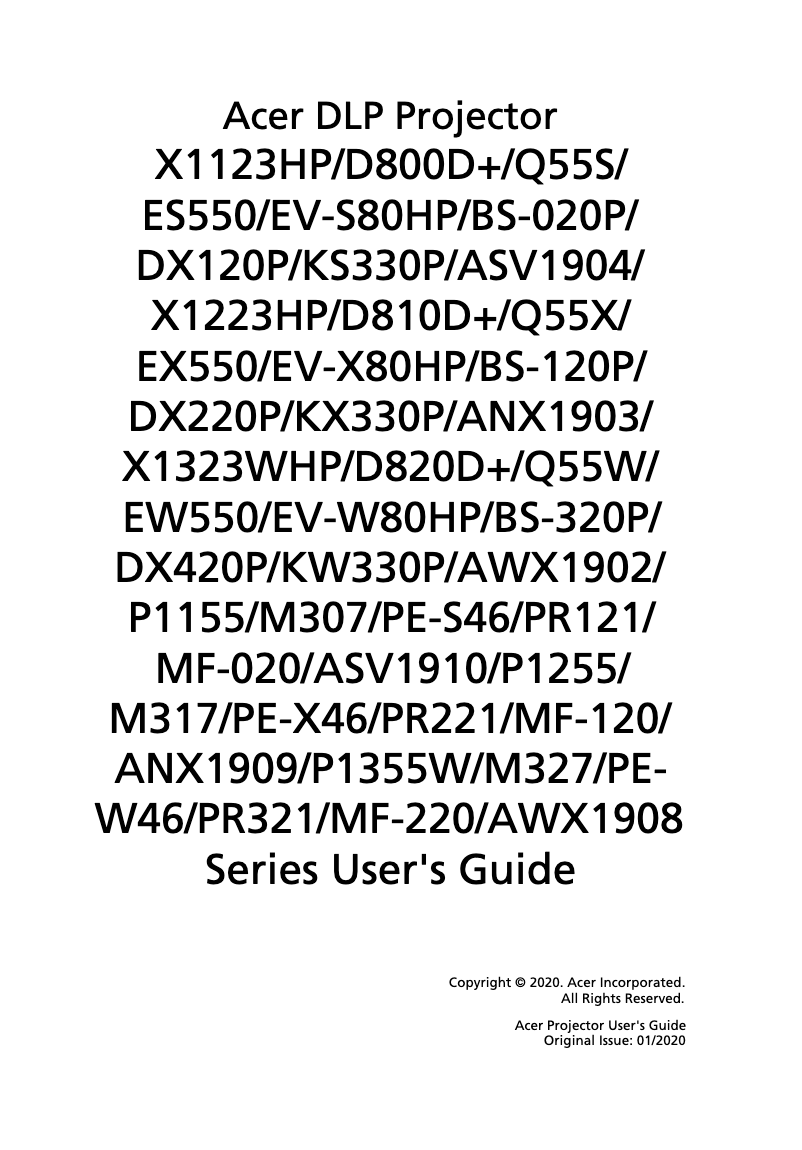 Page 1 of the manual User Manual Acer P1155