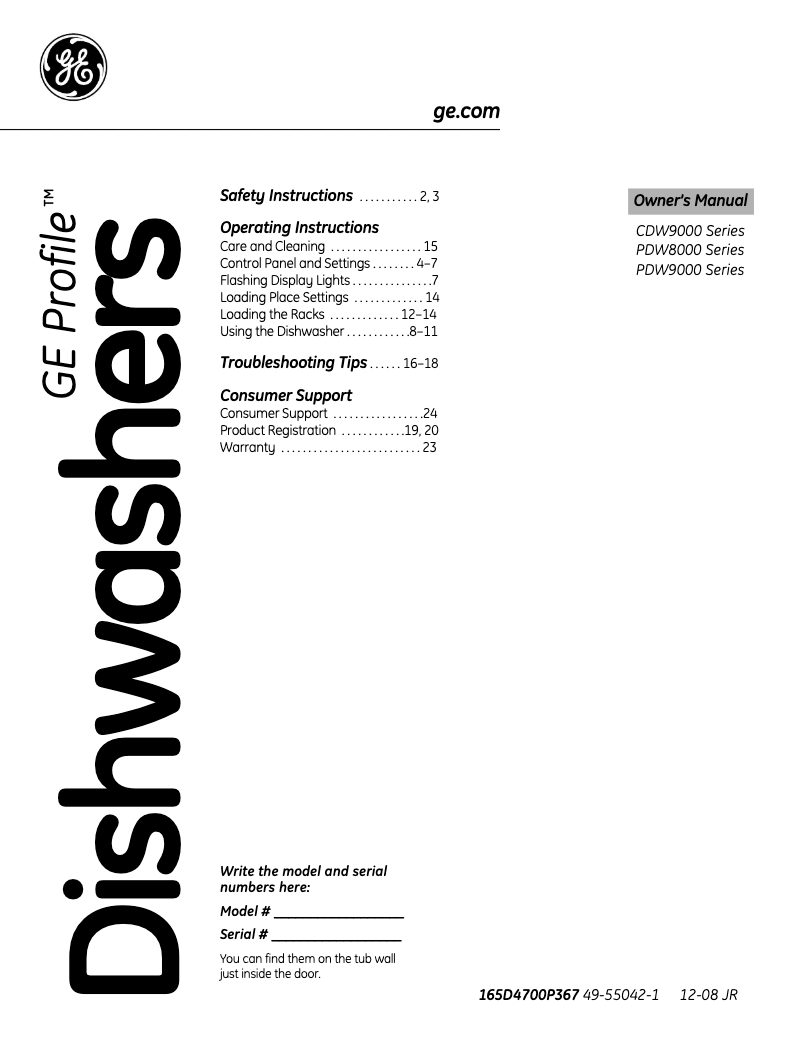 First page image of the manual for Profile PDW8480NSS