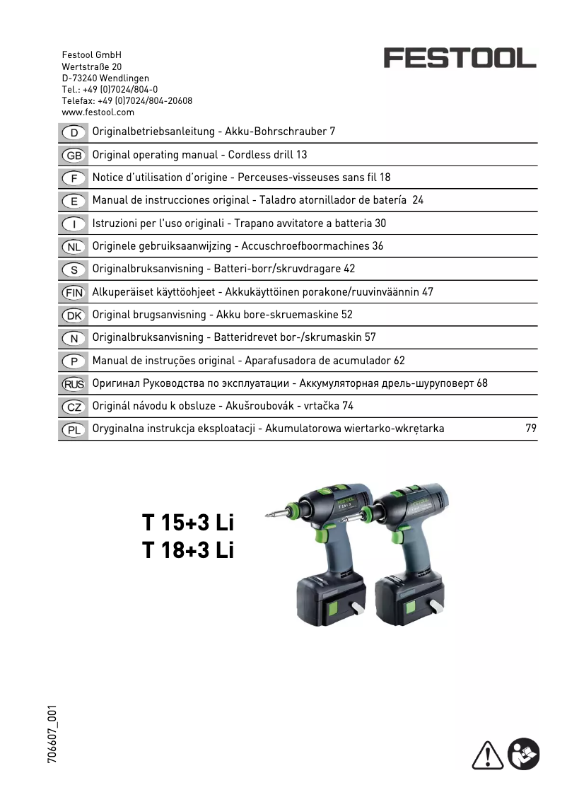 Page 1 of the manual User Manual Festool T 18+3 Li 5,2-Plus