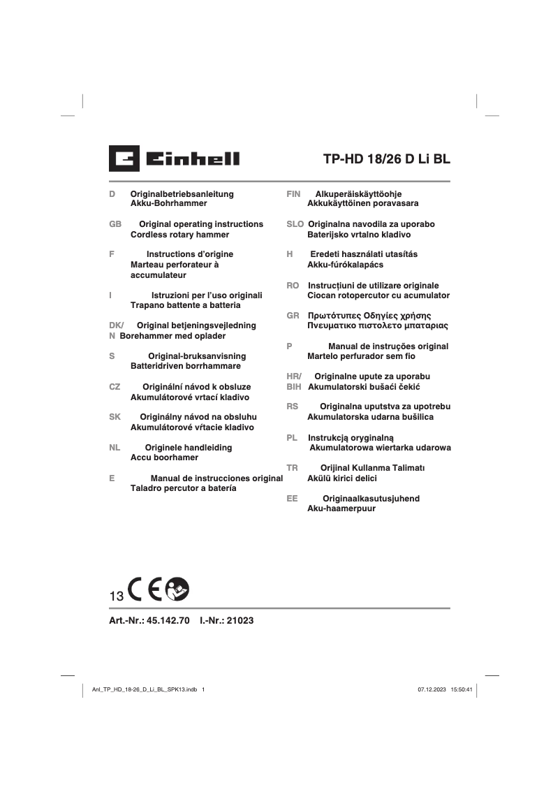 First page image of the manual for TP-HD 18/26 D Li BL