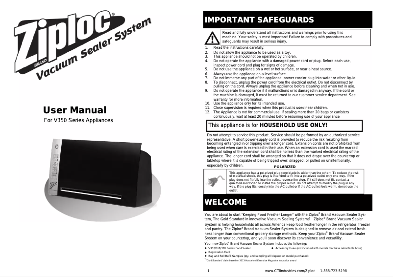 Page 1 of the manual User Manual Ziploc V350