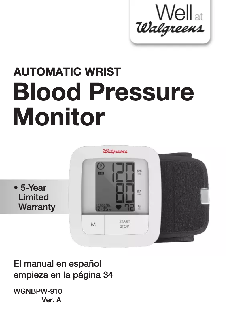 Page 1 of the manual User Manual Walgreens WGNBPW-910A