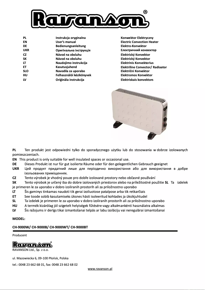 Page 1 of the manual User Manual Ravanson CH-9000B