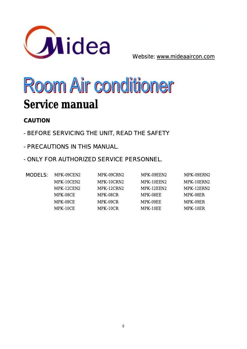 Page 1 de la notice Manuel utilisateur Midea MPK-09CEN2