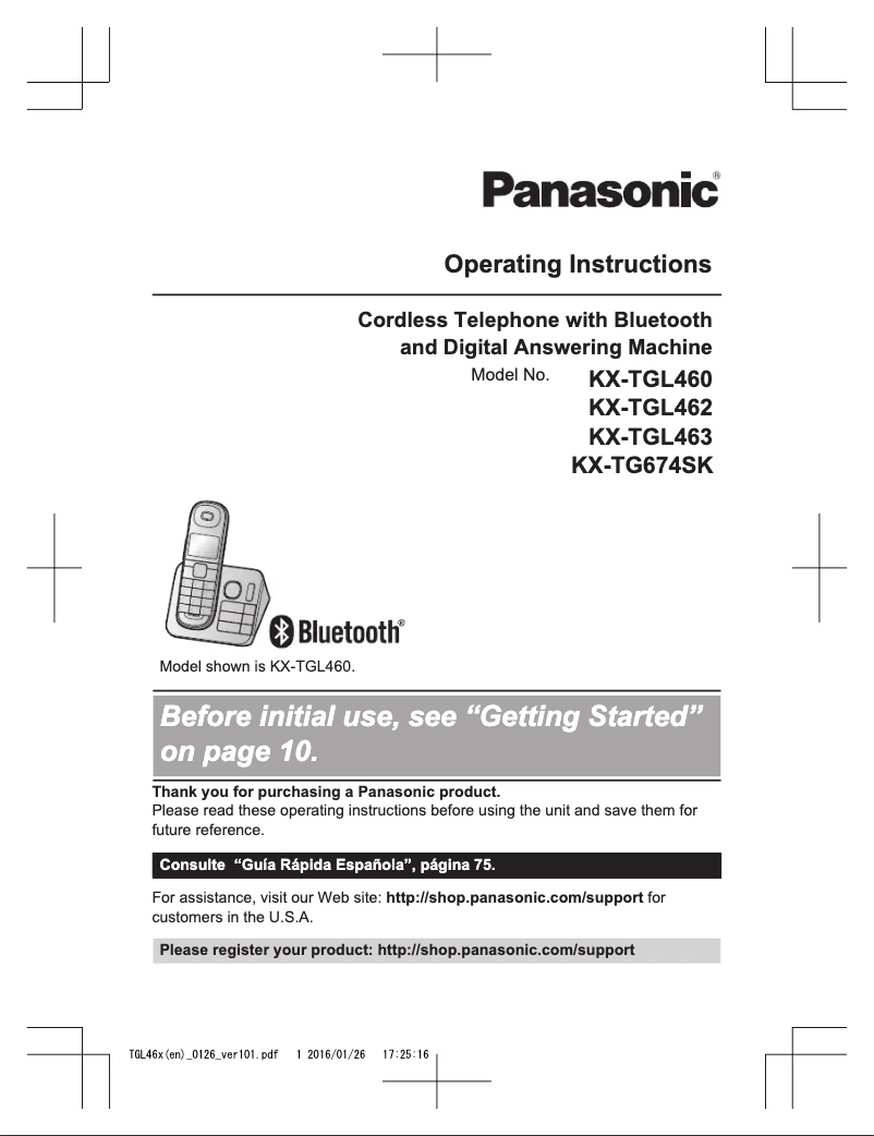 Page 1 of the manual User Manual Panasonic KX-TGL462