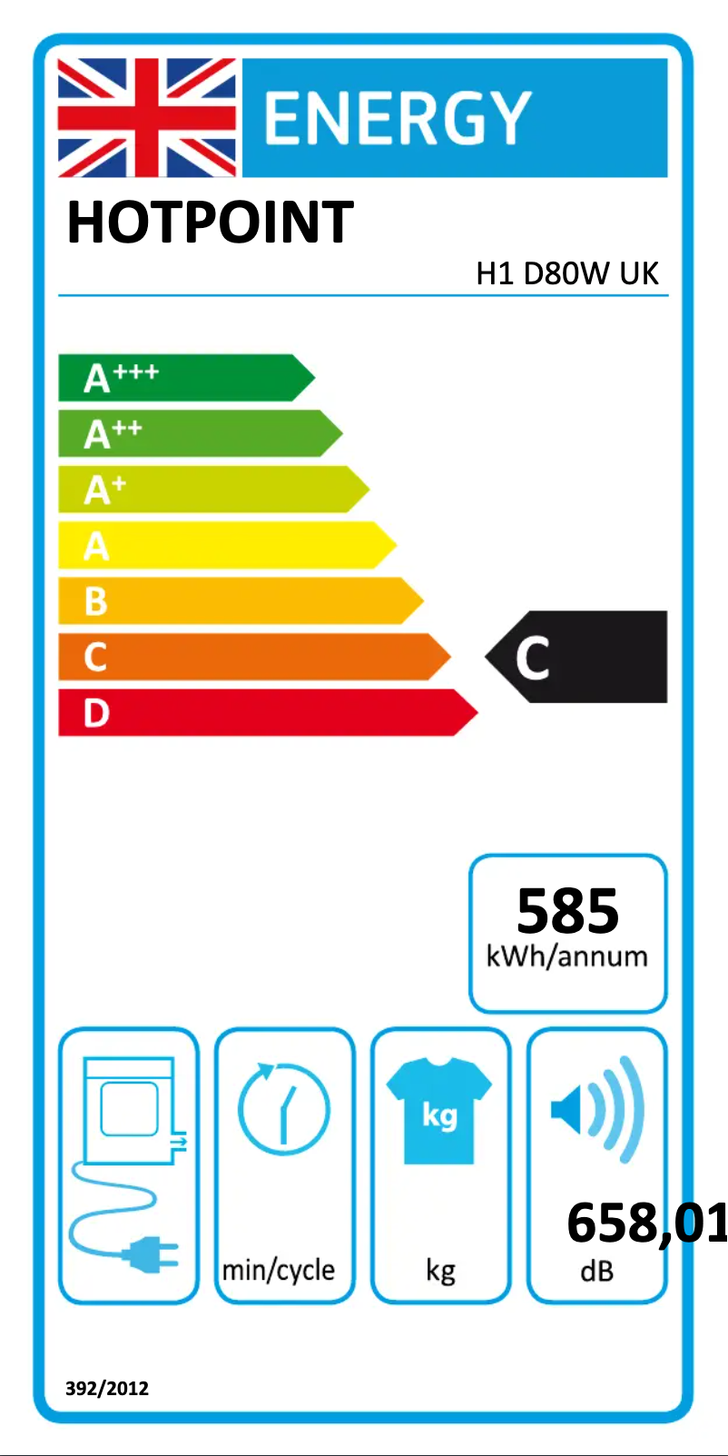 Page 1 of the manual Energy Label Hotpoint H1 D80W UK