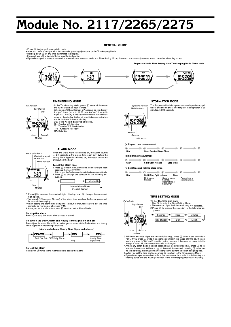 Page 1 of the manual User Manual Casio 2117