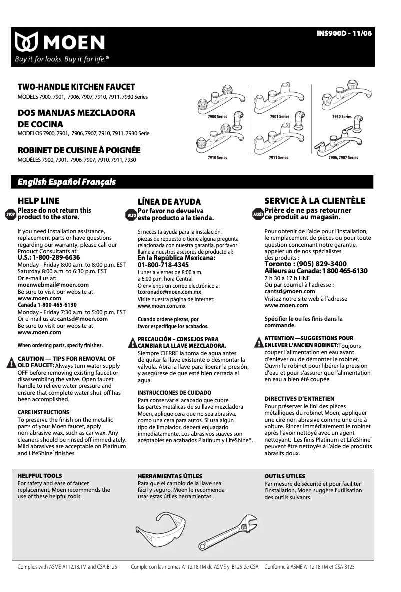 Page 1 of the manual User Manual Moen Chateau 7907