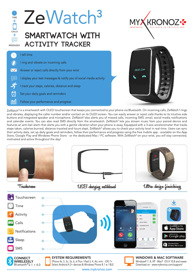Page 1 of the manual Technical Sheet MyKronoz ZeWatch 3