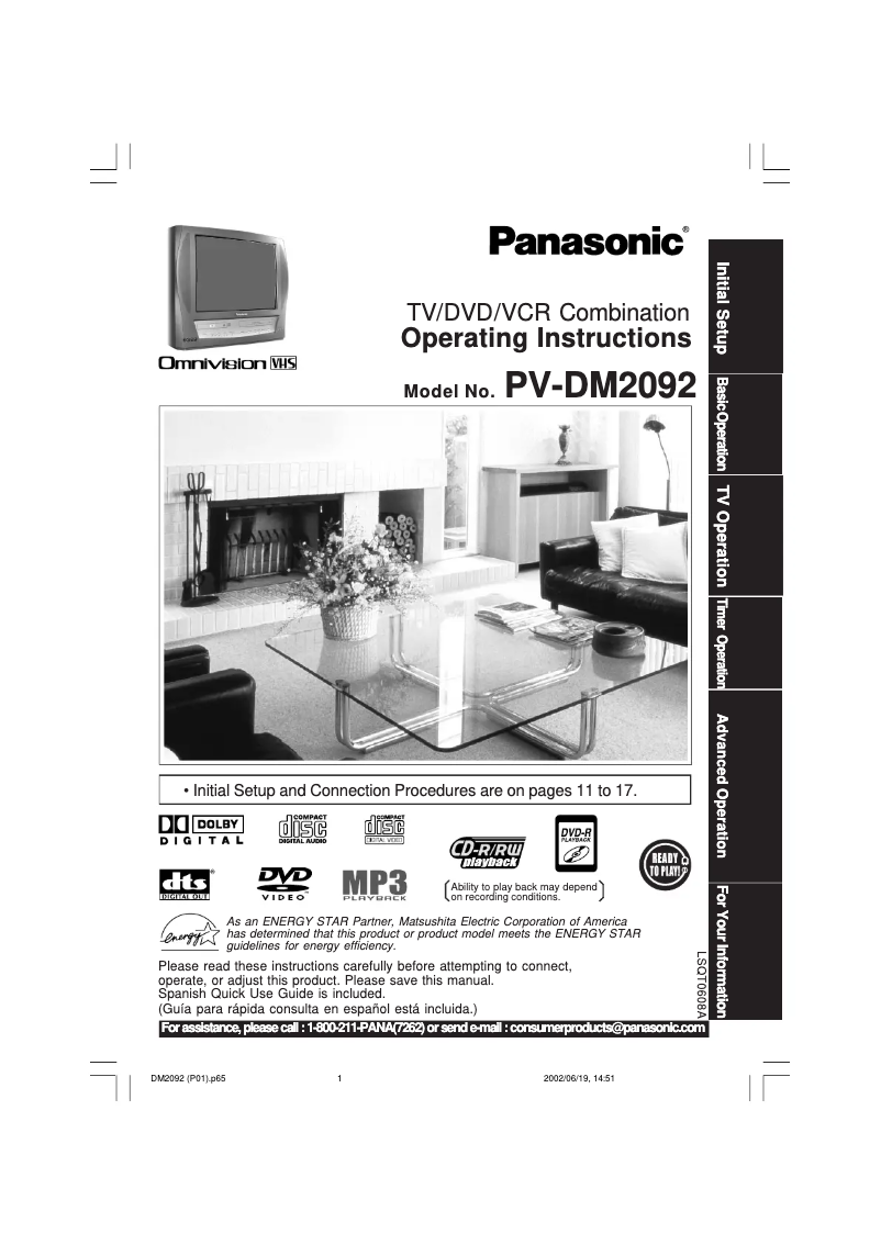 First page image of the manual for PV-DM2092