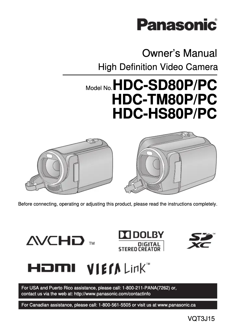 Page 1 of the manual User Manual Panasonic HDC-HS80P/PC
