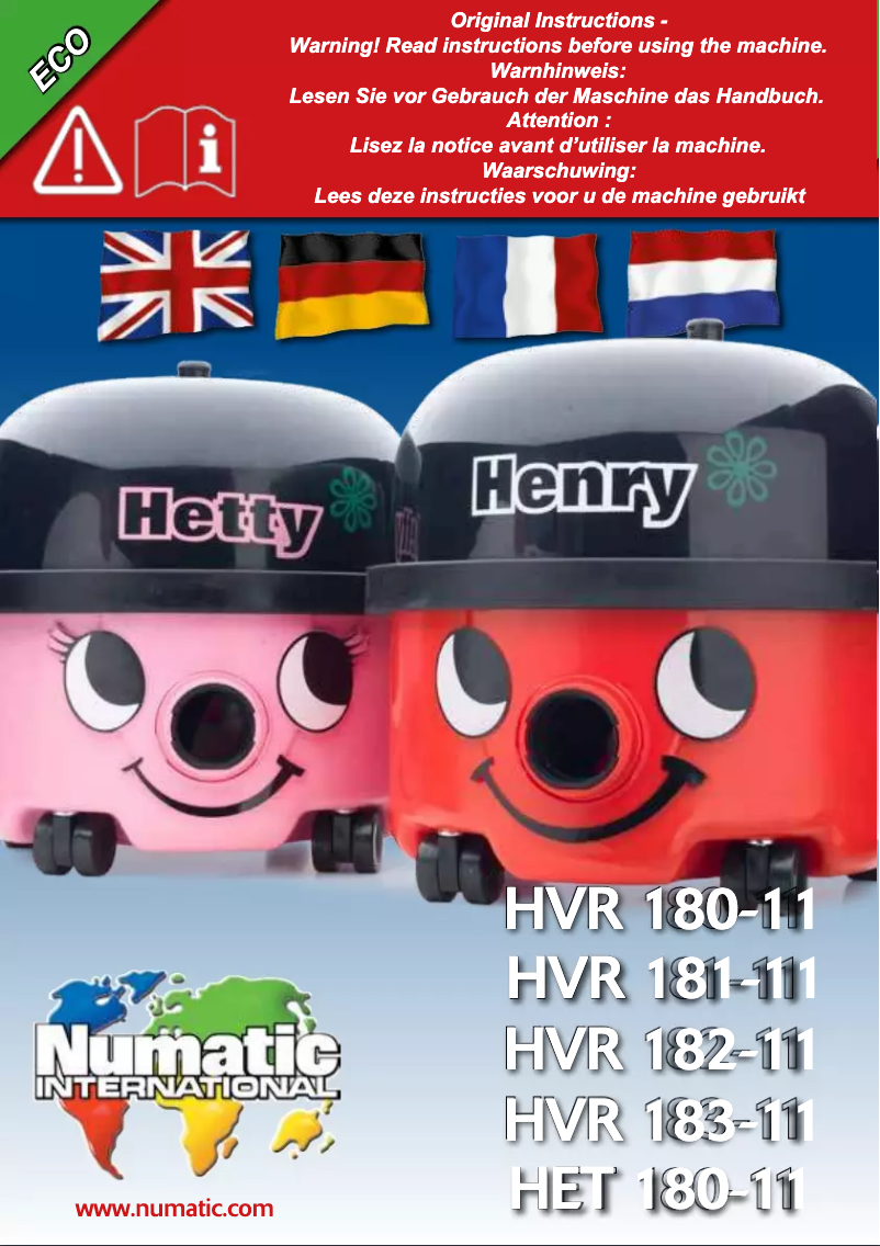 Page 1 of the manual User Manual Numatic Hetty HET 180-11