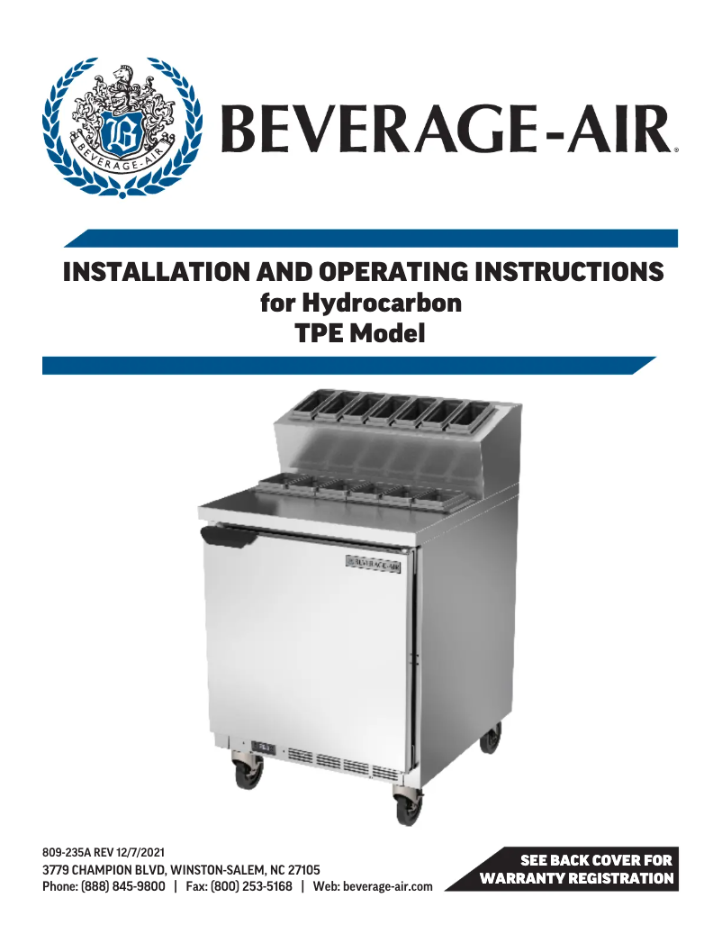Page 1 of the manual User Manual Beverage-Air DPD72HC-6