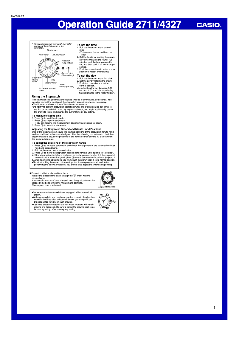 Page 1 of the manual User Manual Casio Edifice EF-500D-1AVEF