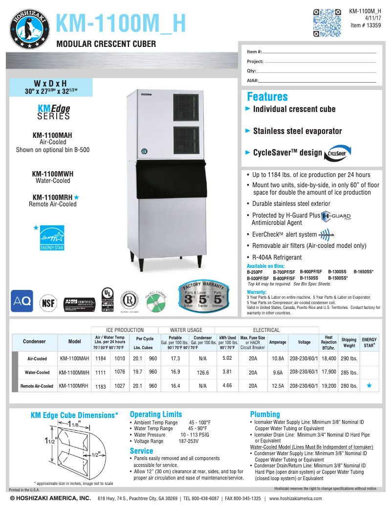 First page image of the manual for KM-1100MWH