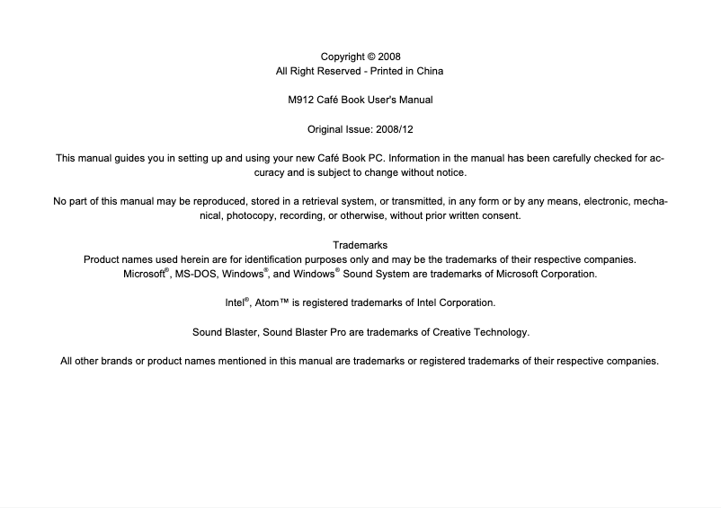 Page 1 of the manual User Manual Gigabyte M912