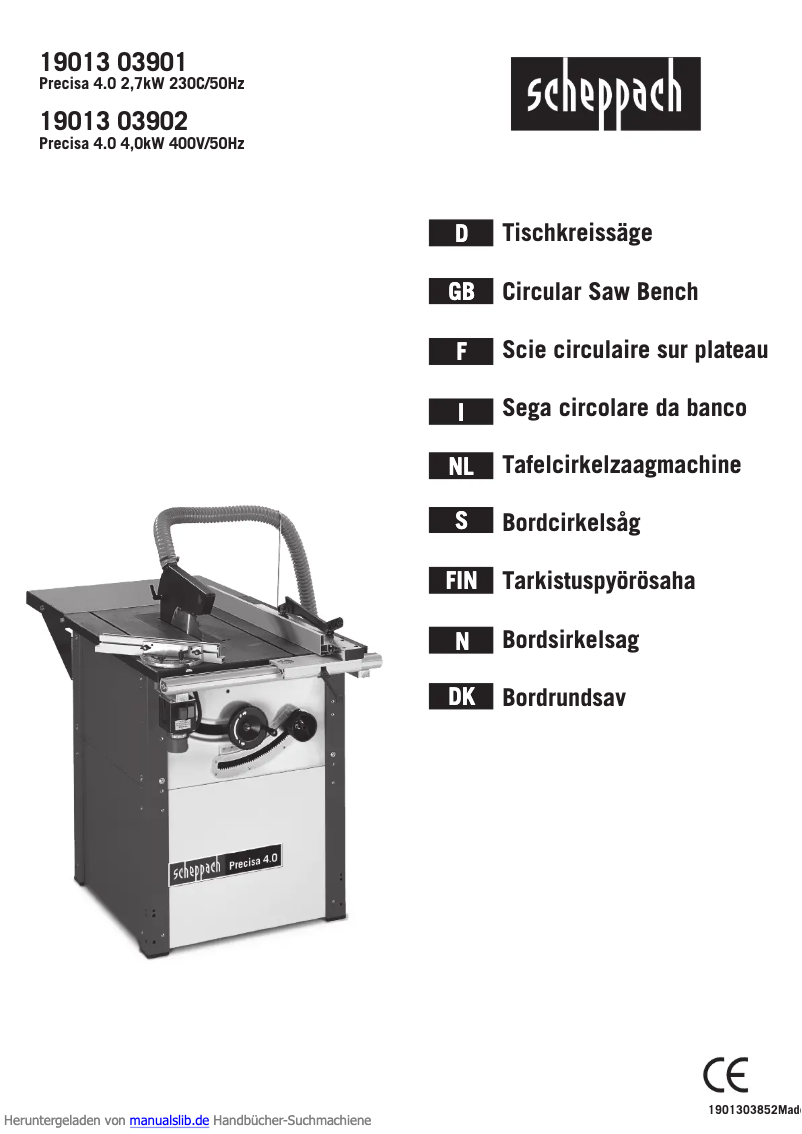 Page 1 of the manual User Manual Scheppach 1901303902