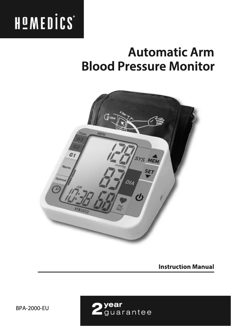 Page 1 of the manual User Manual Homedics BPA-2000-EU