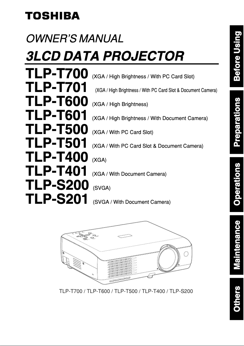 Page 1 of the manual User Manual Toshiba TLP-T700