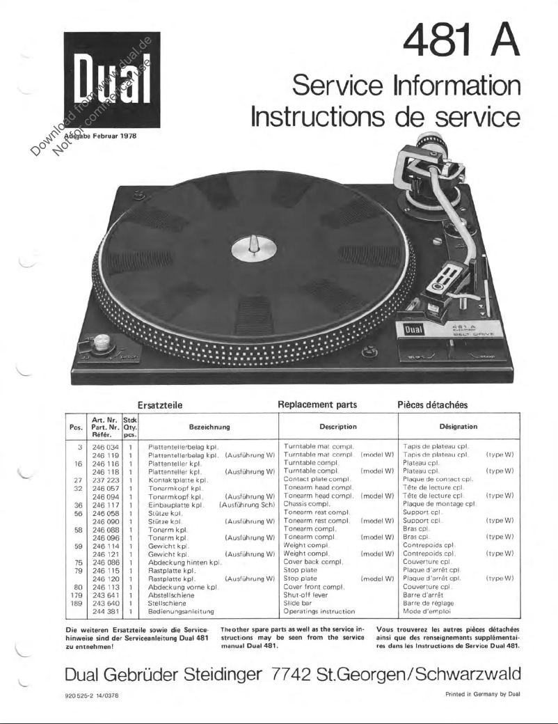 First page image of the manual for 481 A