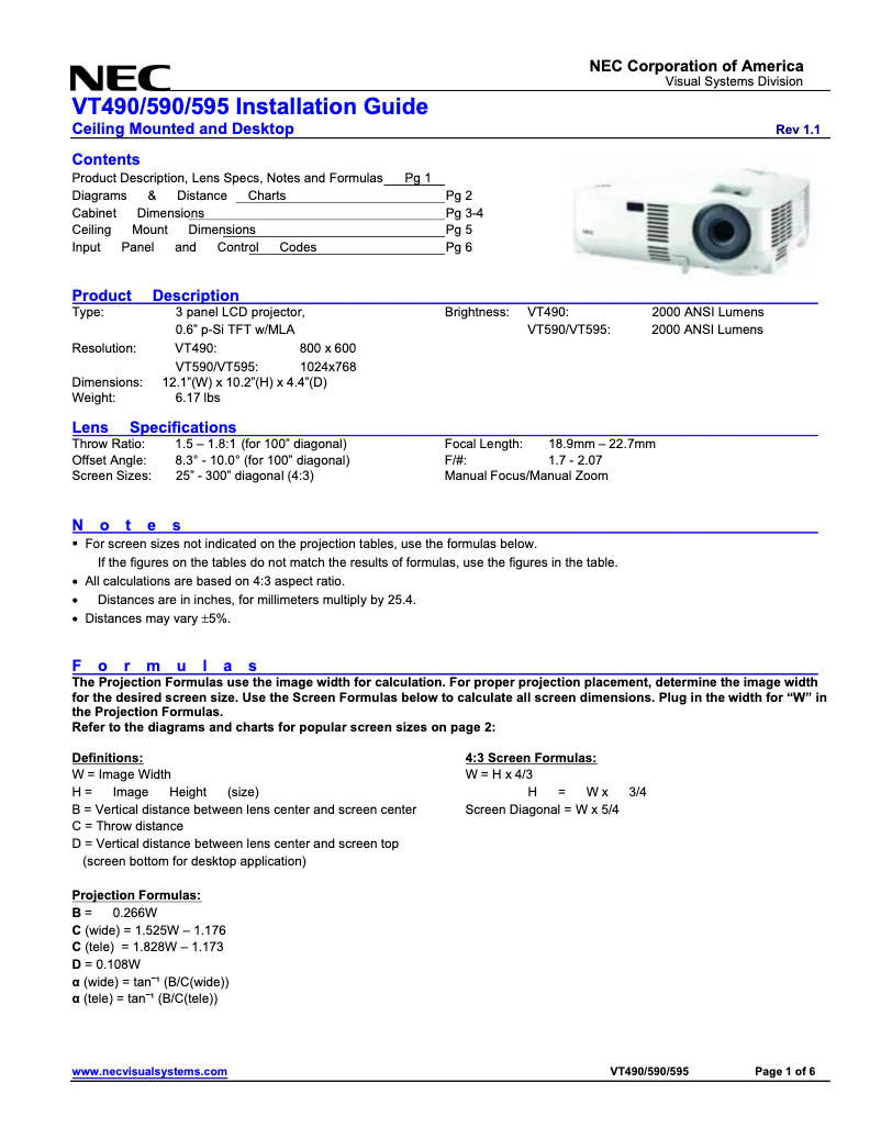 First page image of the manual for VT590