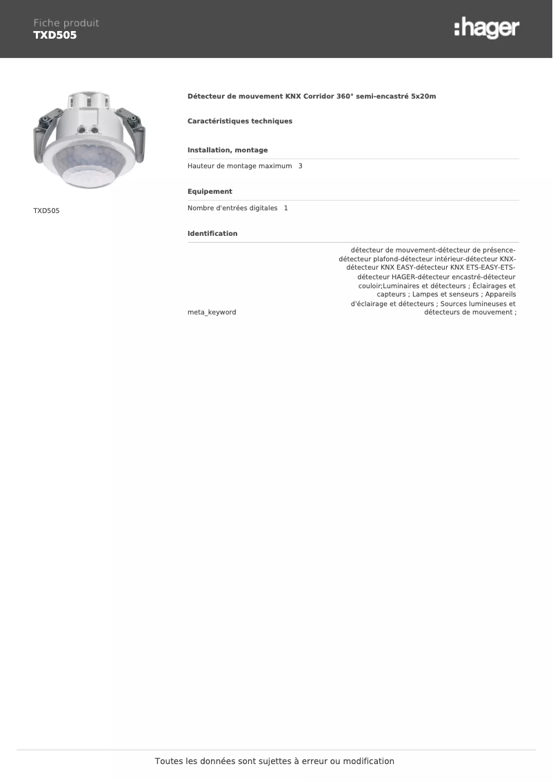 First page image of the manual for TXD505