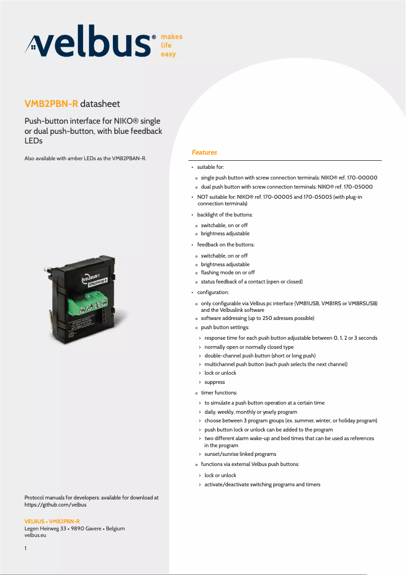 First page image of the manual for VMB2PBN