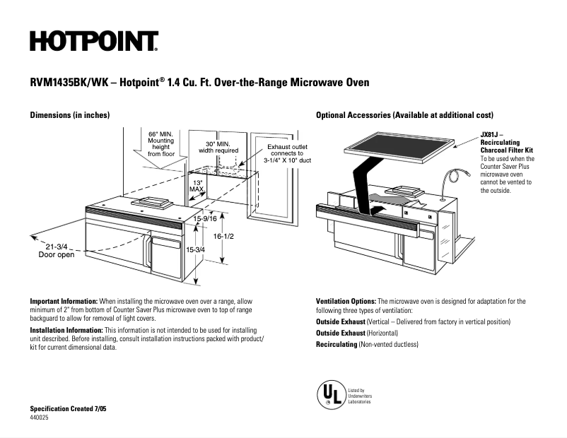 Page 1 of the manual Technical Sheet Hotpoint RVM1435BK
