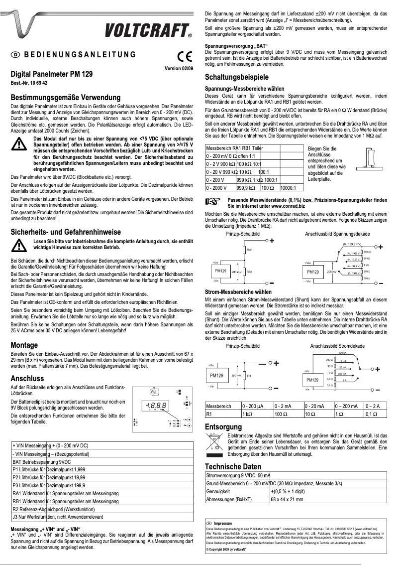 Page 1 of the manual User Manual Voltcraft PM 129
