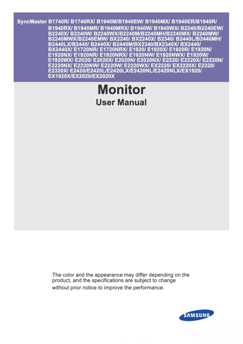 First page image of the manual for SyncMaster E1920NW