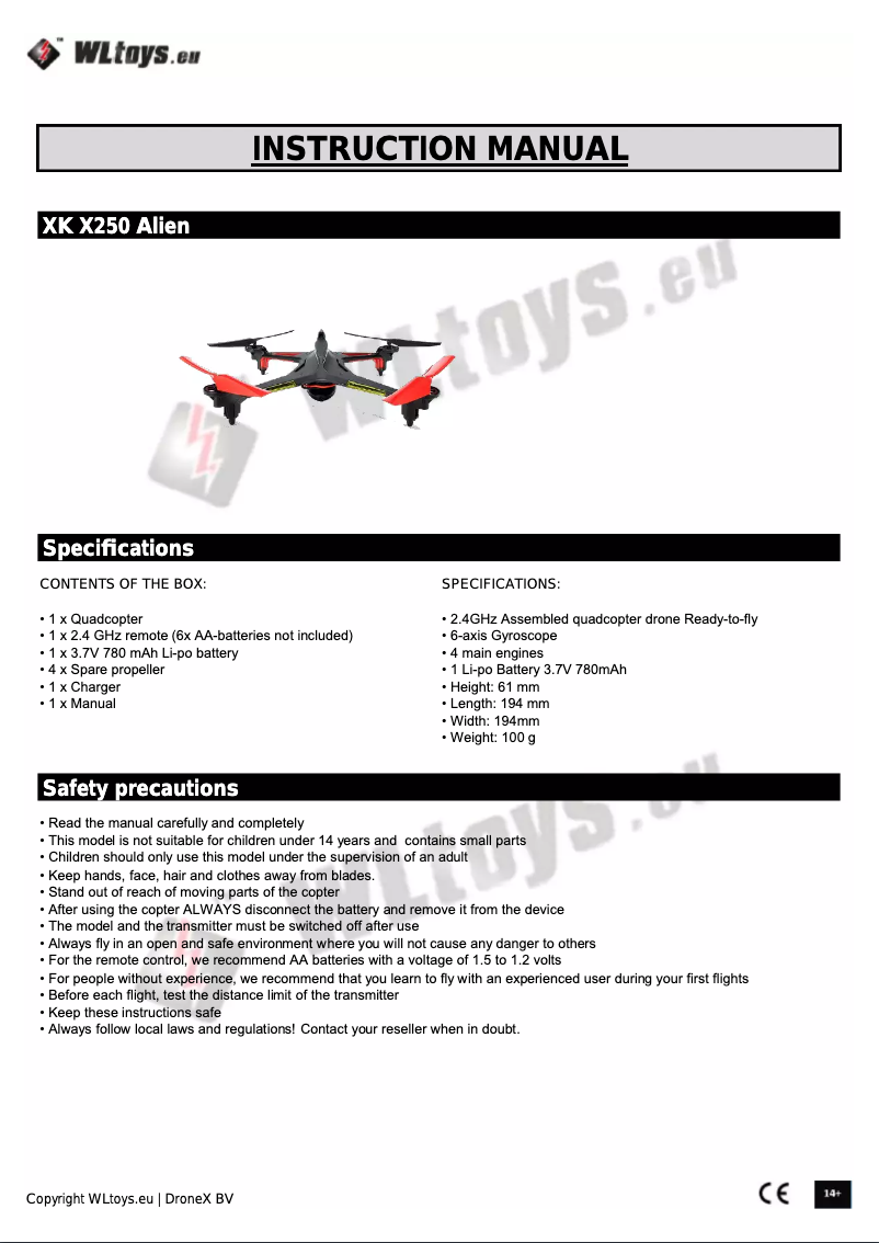 First page image of the manual for XK X250 Alien