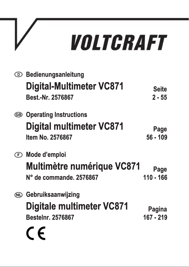 First page image of the manual for VC871