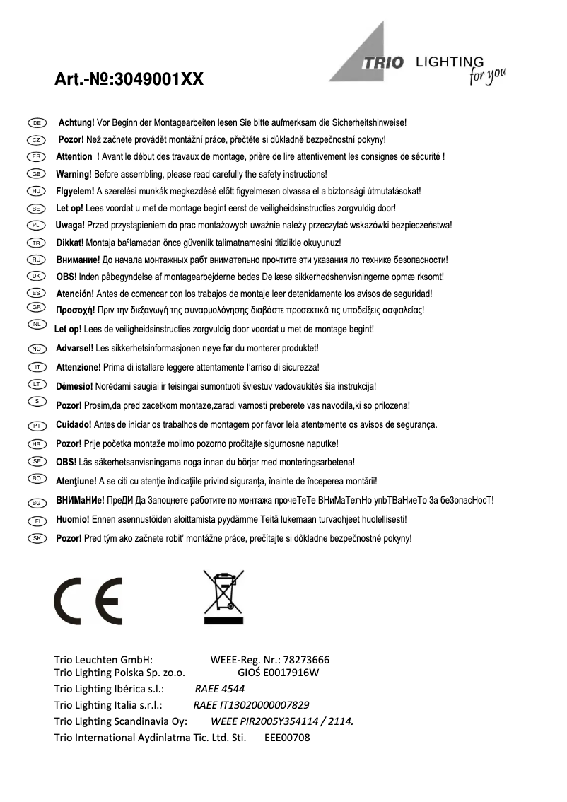 Page 1 of the manual User Manual Trio Lighting Dover 304900100