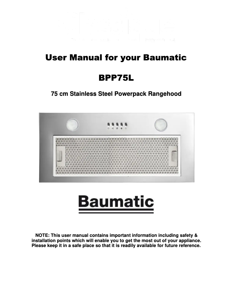 Page 1 of the manual User Manual Baumatic BPP75L