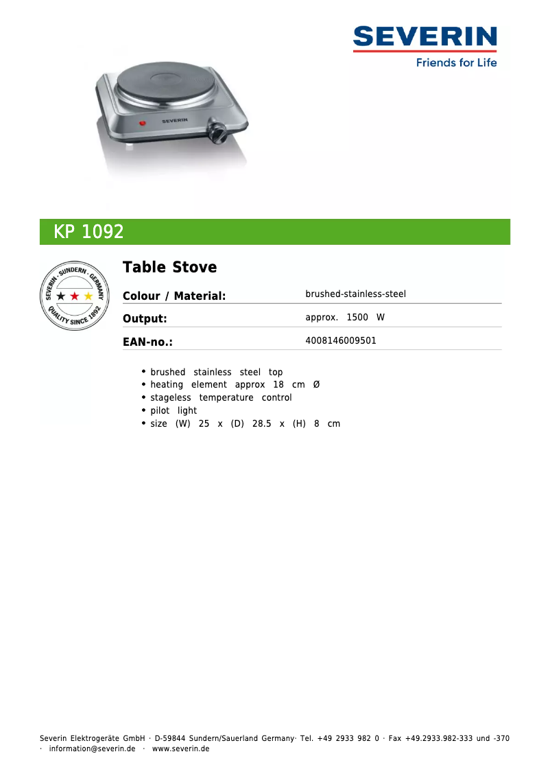 First page image of the manual for KP 1092