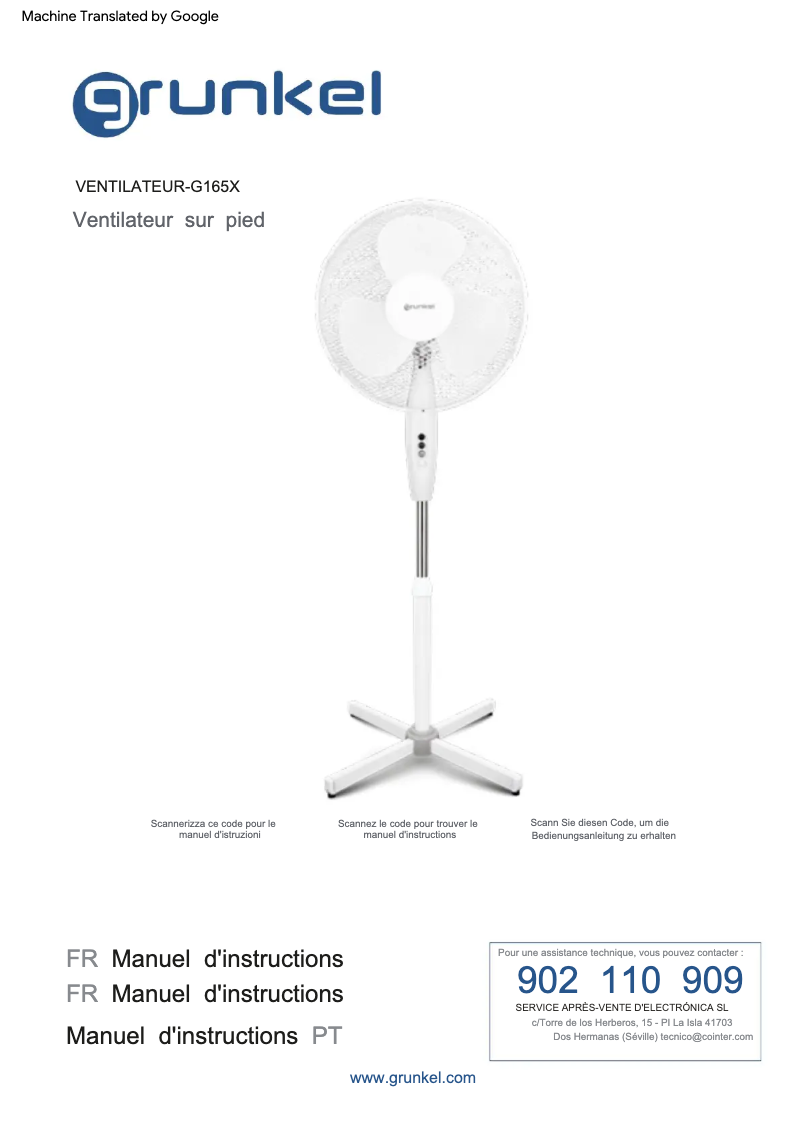 First page image of the manual for FAN-G165X