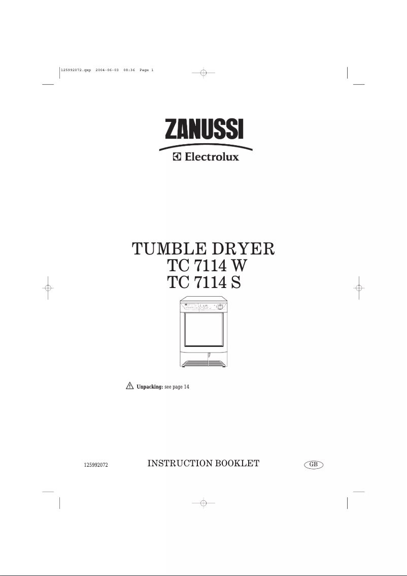 First page image of the manual for TC7114S