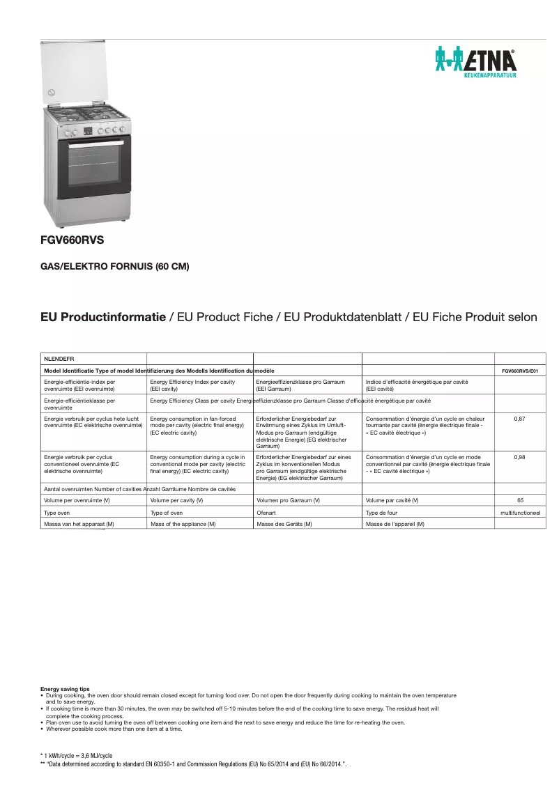 First page image of the manual for FGV660RVS