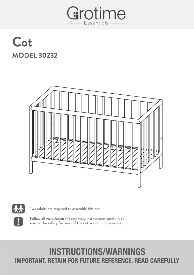First page image of the manual for Essence Cot