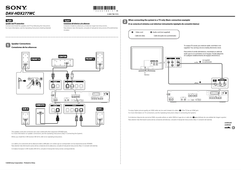 First page image of the manual for DAV-HDX277WC