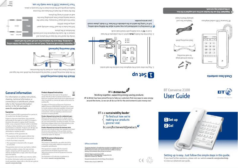 Page 1 of the manual User Manual BT Converse 2100