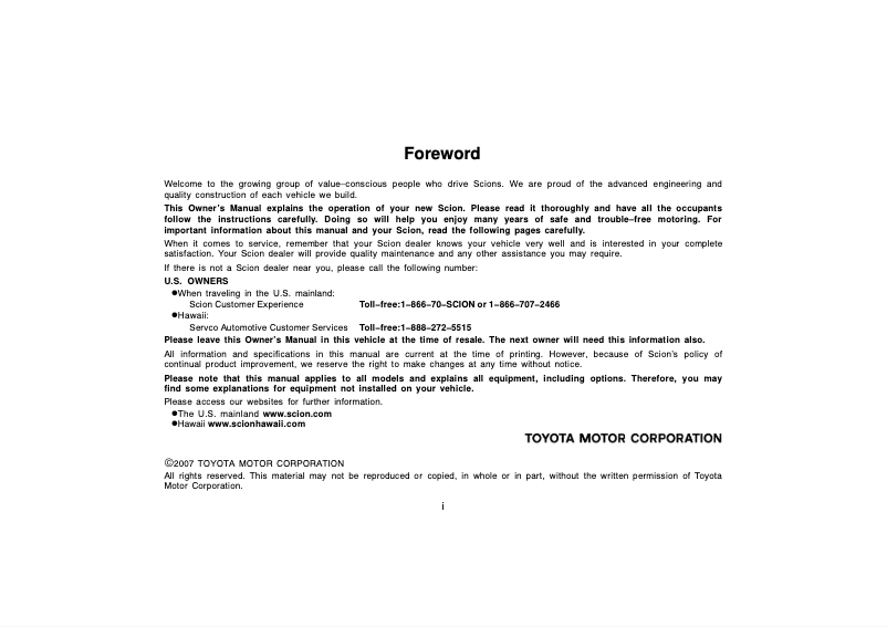 Page 1 of the manual User Manual Scion tC (2008)