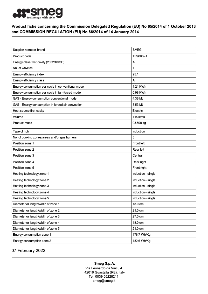 Page 1 of the manual Brochure Smeg TR90IX9-1