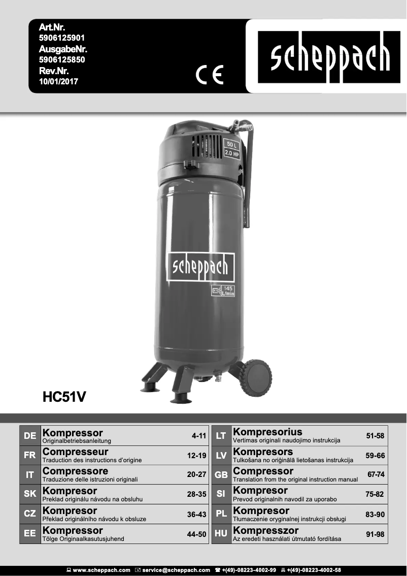 Page 1 of the manual User Manual Scheppach HC51V
