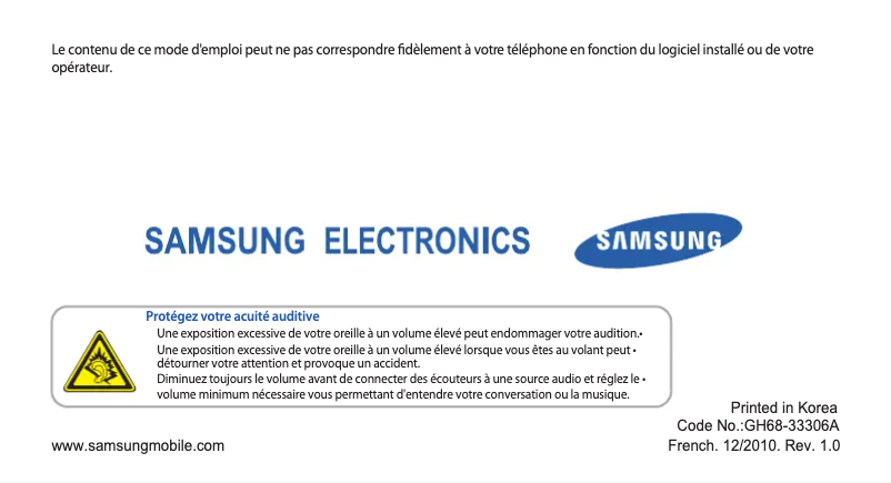 Page 1 of the manual User Manual Samsung Ch@t 335
