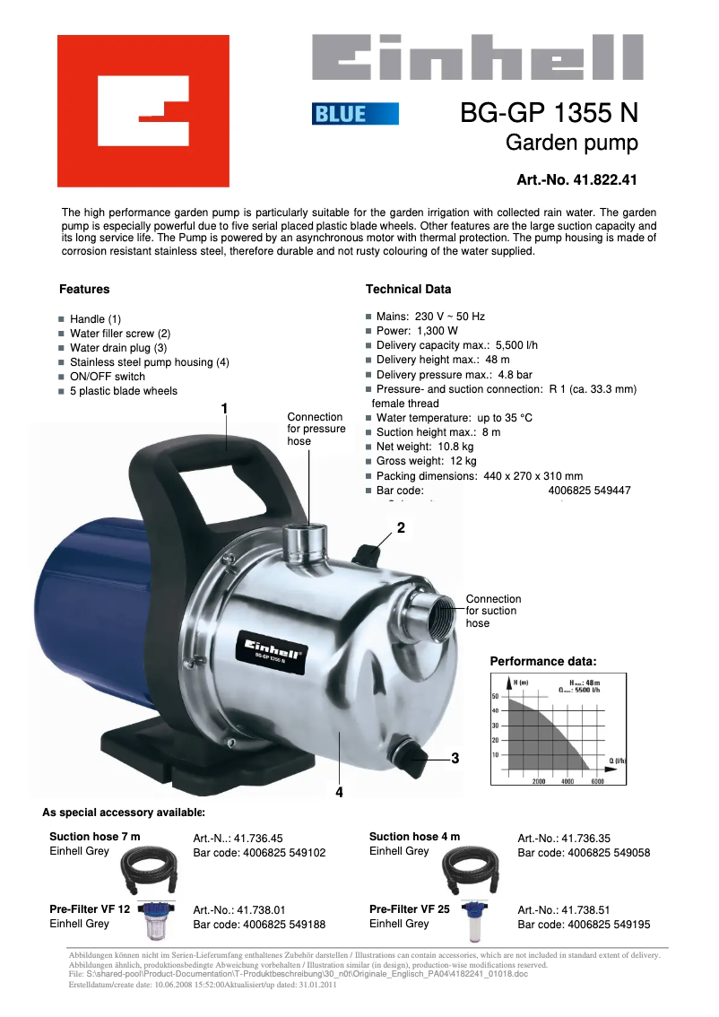 First page image of the manual for BG-GP 1355 N