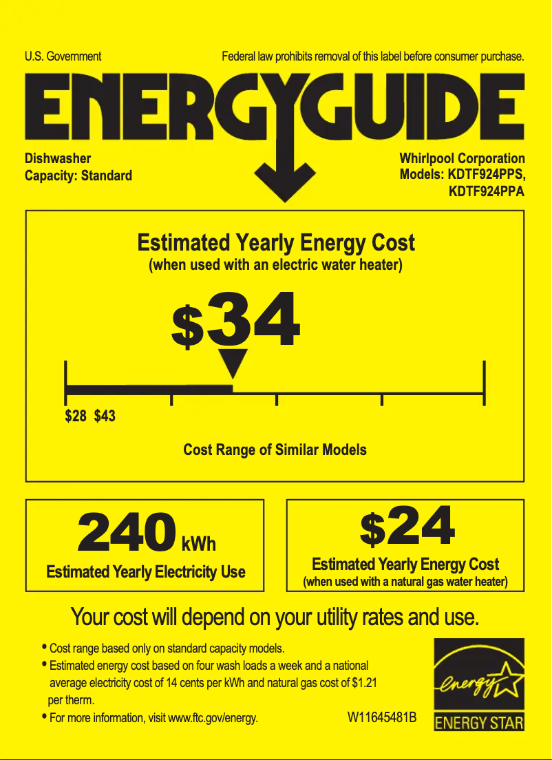 Page 1 of the manual Energy Label KitchenAid KDTF924PPA